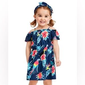Place Navy Floral Off-Shoulder Dress